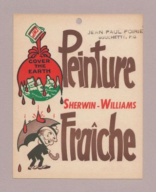 Vintage 1930s Canadian Sherwin - Williams Wet Paint Sign - Bilingual - Québec 2
