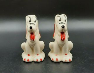 Vintage American Bisque Walt Disney Ceramic Pluto Salt And Pepper Shaker Set