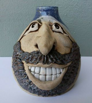 Vintage Studio Art Pottery Funny / Ugly Face Jug Signed Decker 1989