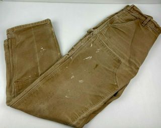 Vintage Carhartt B01 BRN Double Knee Mens Work Duck Canvas Pants USA Size 33X32 2