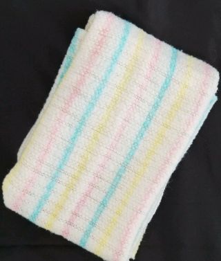 Vintage Beacon 100 Acrylic Woven Baby Blanket Pastels Pink Blue Yellow Stripes