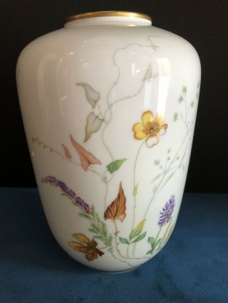 Vintage Rosenthal Germany Porcelain Vase With Wildflower Design 9.  5” Tall