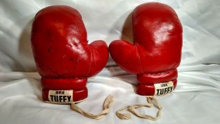 Vintage Red Tuf - Wear Tuffy Leather Boxing Gloves 8oz Man Cave Sports Bar Decor