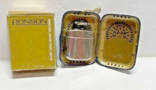 Vintage Ronson Silver Tone Peacock Pocket Hand Warmer W/box And Case 3295510