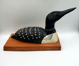 Vintage Loon Hand Carved Wooden Duck Statue Signed By Artist 11 " 1994