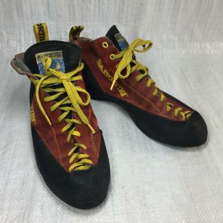 Vtg Sportiva Red Yellow Suede Eleven Eyelet Lace Womens Mountain Climbing Shoes