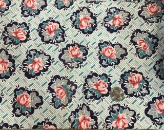 Vintage Feedsack Fabric Turquoise Red Grey Floral Pink Roses 3