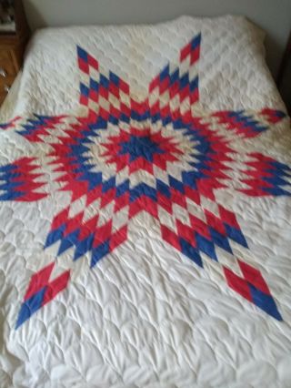 Vintage Star Pattern Quilt Americana,  Red,  White,  Blue 74 " X 88 "