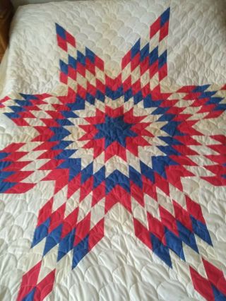VINTAGE STAR PATTERN QUILT AMERICANA,  RED,  WHITE,  BLUE 74 