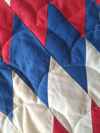 VINTAGE STAR PATTERN QUILT AMERICANA,  RED,  WHITE,  BLUE 74 
