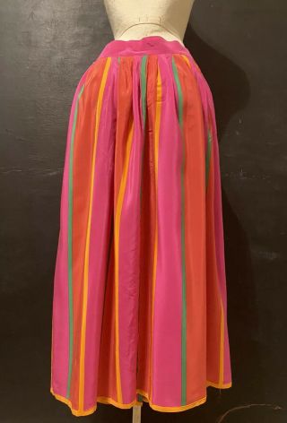 VTG Miss O by Oscar De La Renta Silk Skirt Stripes Midi Skirt 14 Gold Buttons 3