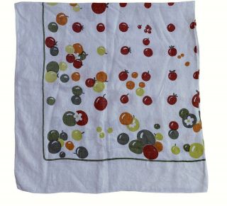 Vintage Fruit Tablecloth Grape Cherry Orange Plum Green Red Bark Cloth 54x56