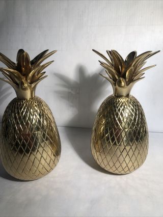 Vintage Pair Polish Brass Pineapple Trinket Box 