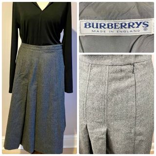 Burberrys London Vtg Pure Wool Grey Lined Pleated A Line Lined Skirt - 10 12