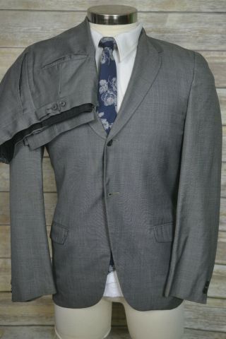 Vintage 1950s 1960s Mens Gray Wool Flat Front 2 Pc Suit 38r Jacket 30/30 Pant