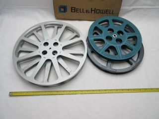 5 Vintage empty movie film projection reels incl boxed Bell & Howell 16mm 1600ft 2