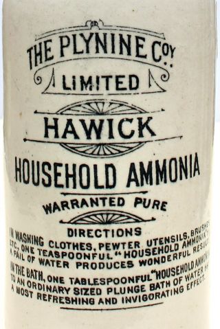 Vintage C1900s The Plynine Co Hawick Scotland Household Ammonia Stone Bottle
