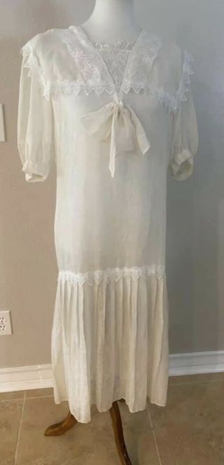 Gunne Sax Vintage Lace Lightweight Cotton Drop Waist Dress Size 13
