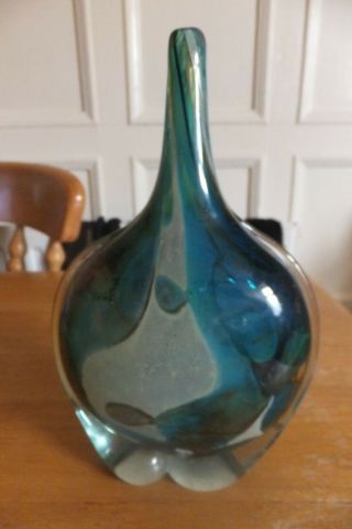 Vintage Mdina Lollipop Vase - Tigers Eye? - Green,  Blue,  Brown - Mid Century Modern