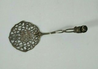 Victorian Silver Filigree Bon Bon Serving Spoon Vintage Cutlery Floral Design