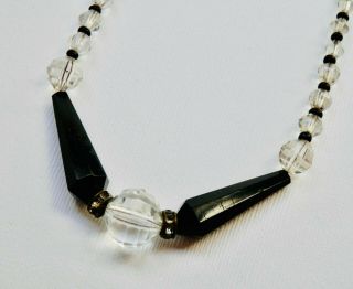 Art Deco Czech Glass Necklace Black Beads Clear Crystal Beads Vintage Choker 2