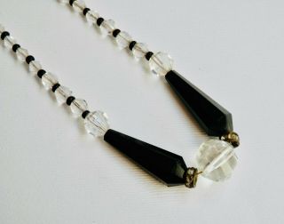 Art Deco Czech Glass Necklace Black Beads Clear Crystal Beads Vintage Choker 3
