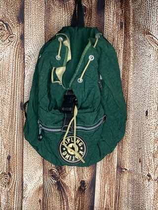 Vintage Kipling Monkey Keychain Drawstring Zipper Deep Green Medium Backpack