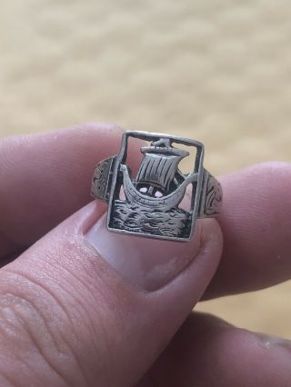 Vintage Sterling Silver Celtic Viking Boat Ring Size K 1/2 Freepost Uk