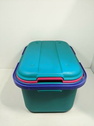 Vtg Eagle Craftstor Sewing Craft Storage Box Top Tray Large Teal Pink Usa Made
