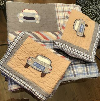 Vintage Pottery Barn Kids Clayton’s Cars Full/queen Quilt Set 84”lx88”w.  2 Shams