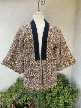 Vintage Haori Kinomo Japanese Jacket S/xs Red Black Quilt