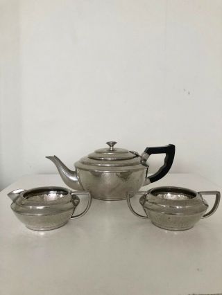 Vintage Hammered Argent Pewter Tea Set Pot,  Milk Jug & Sugar Bowl