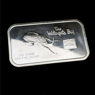 Vintage 1973 The Watergate Bug Nixon Era 1oz.  999 Silver Bullion Art Bar 2wb330