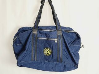 Rare Vintage Kipling Navy Blue Large Duffle Travel Weekend Bag Big Zippers