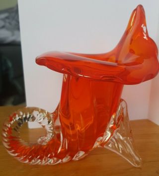 Cornucopia Jack - In - The - Pulpit Vase Vintage Italian Murano Art Glass Orange/red