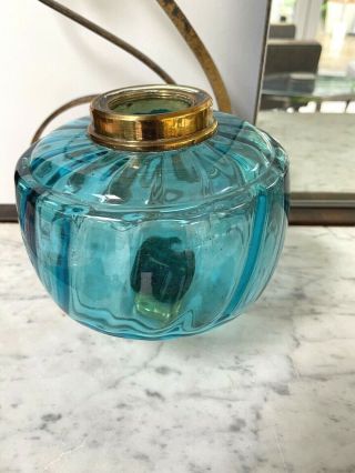 Antique Turquoise Blue Glass Oil Lamp Font