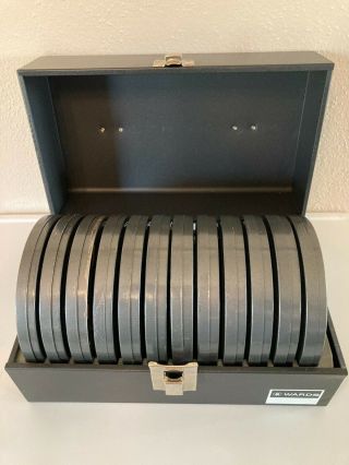 Vintage Wards Mw Film Tape Movie Reel Storage Box Case & 12 Cans Metal Carry