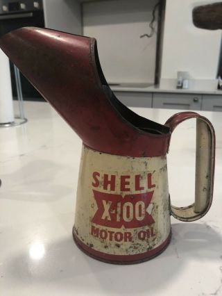 Vintage Shell X - 100 Motor Oil 1 Pint Oil Jug Petrol 1955