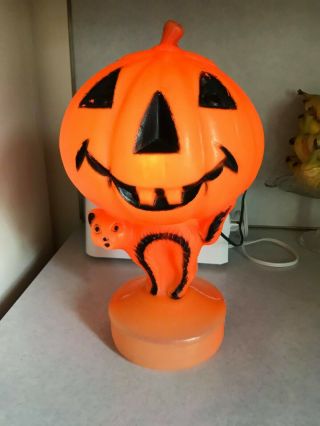 Vtg Halloween Blow Mold Light Up Jack O Lantern Pumpkin Black Cat