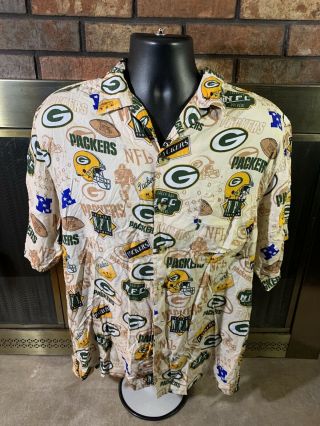 Vintage Green Bay Packers Nfl Football Hawaiian Full Button Shirt Mens Sz Medium
