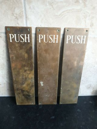 Vintage Brass Door Push Finger Plates With White Enameled Push Lettering