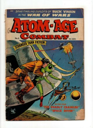 Atom - Aged Combat 5 Vintage St John Comic Scifi Ufo Alien Cover Golden Age 10c
