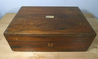 Antique Victorian Veneered Writing Desk Slope Box With Key