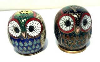 Vintage Owl Cloisonne Cruet Salt & Pepper Shaker Condiment Set Owls Oriental