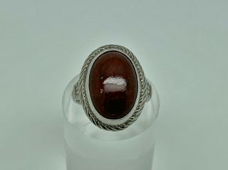 Gorgeous Vintage 800 Solid Silver Red Jasper Ornate Cocktail Ring Size L