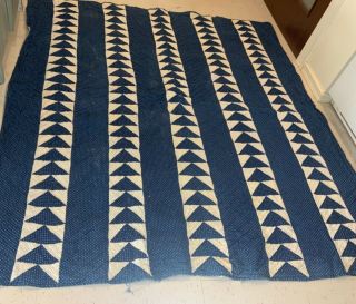 Vintage Homemade Quilt Patchwork Blanket Blue/white 81 1/2 X 72