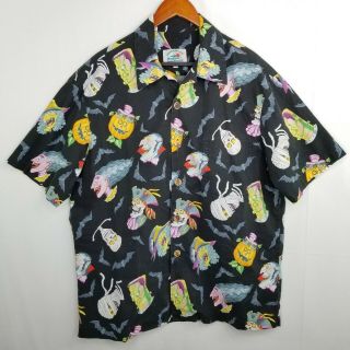 Paradise On A Hanger Mens Camp Shirt Halloween Monsters Vintage Size Xl