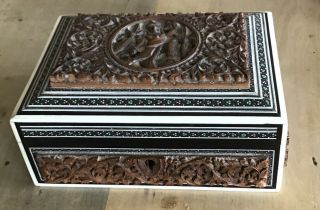 Antique Anglo Indian Intricately Carved Ornate Sandalwood Vizagapatam Box