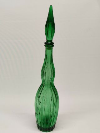 Vintage Green Genie Bottle Decanter Empoli Art Glass