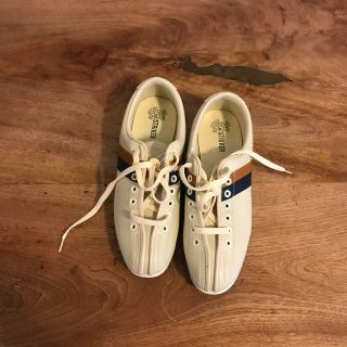 Vintage Striker by NSG Bowling Shoes Women Size 8.  5 Leather Beige Striped Shoes 3